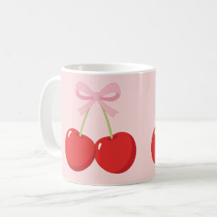 Taza De Café Cerezas Rojas con Lazo Rosa Coquette Cottage Chic