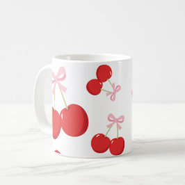 Taza De Café Cerezas Rojas con Lazo Rosa Coquette Estilo Cottag