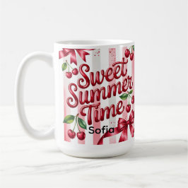 Taza De Café Cerezas Rojas y Cintas Rosadas de Dulce Verano