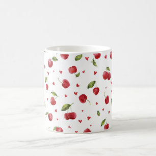 Taza De Café Cerezas Rojas y Corazones Día de San Valentín