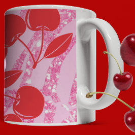 Taza De Café Cerezas Rosa Rojo Brillo