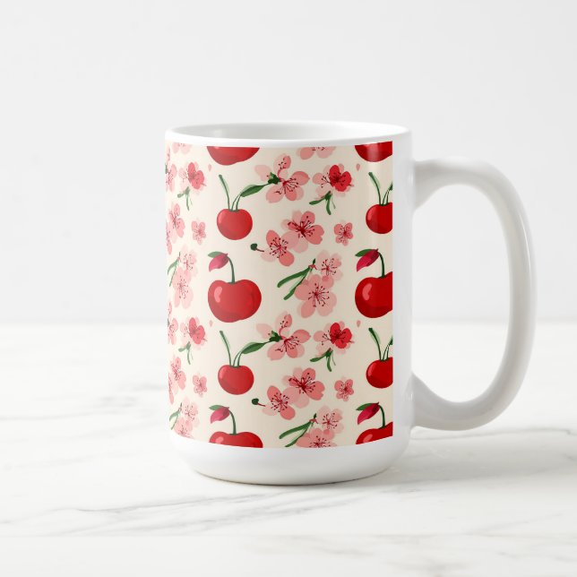 Taza De Café Cerezas y flores rosadas (Derecha)