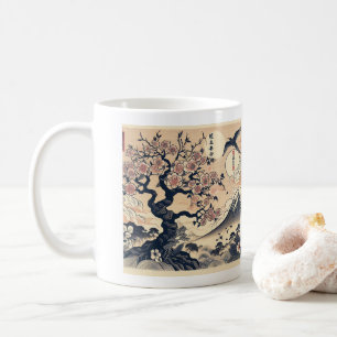 Taza De Café Cerezo japonés grabado en madera Grulla Monte Fuji