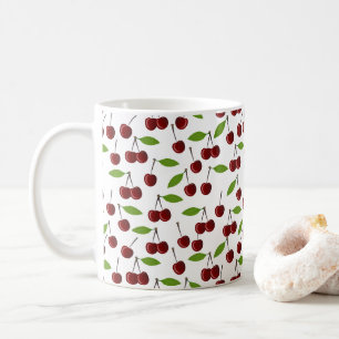 Taza De Café Cerezo Rojo, Patrón De Cerezas, Hojas, Fruta