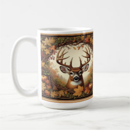 Taza De Café Cerro Rodeado De Hojas De Otoño