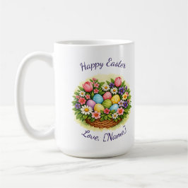 Taza De Café Cesta de Pascua con Huevos, Flores y Hojas