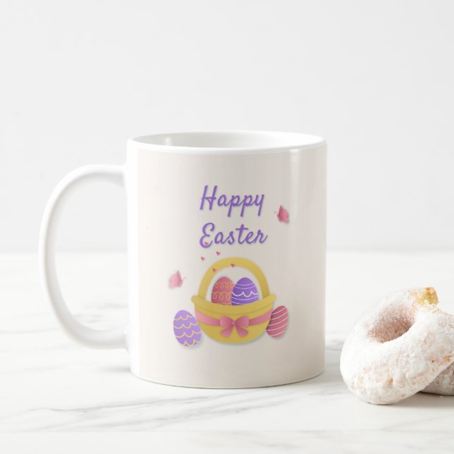 Taza De Café Cesta feliz de Pascua y mariposas (Con donut)