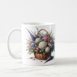 Taza De Café Cesta Llena De Flores