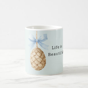Taza De Café Cesto Tejido Huevo Arco Azul