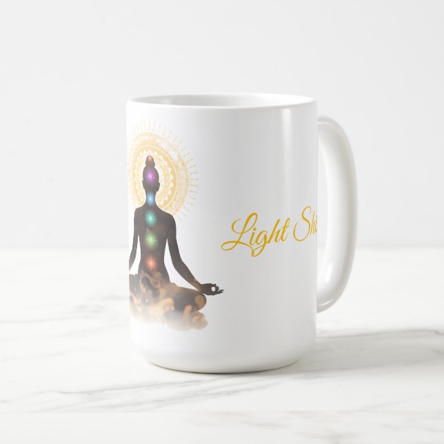 Taza De Café Chakra Silueta – Deja que tu Luz Brille (Anverso derecho)