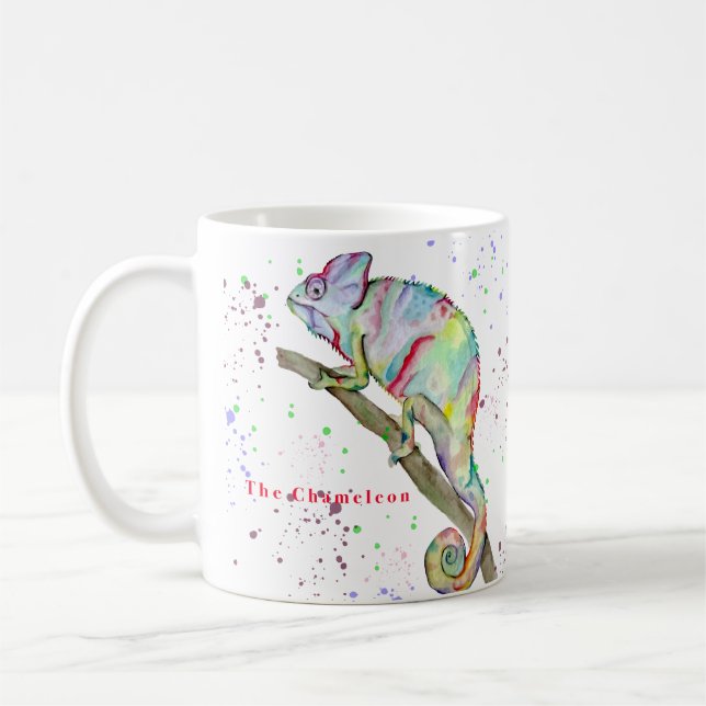 Taza De Café Chameleon divertido de color de agua (Izquierda)