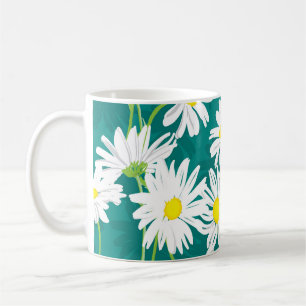 Taza De Café Chamomile Turquoise: Ilustracion floral sin foco.