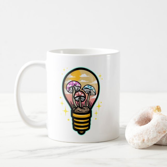 Taza De Café champiñón en una bombilla de luz (Con donut)