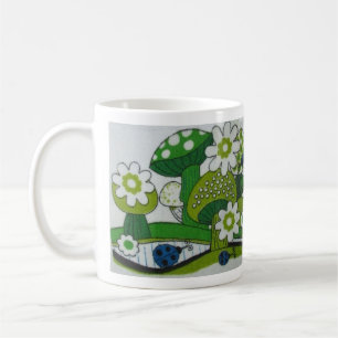 Taza De Café champiñones VERDES de los años 1970 con albañiles 