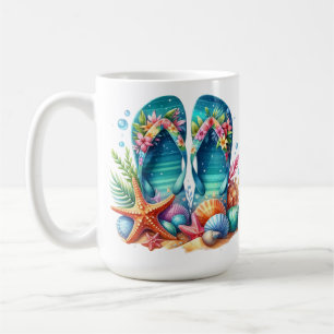 TAZA DE CAFÉ CHANCLAS DE VERANO DE COLORES VIVOS CON CONCHAS DE