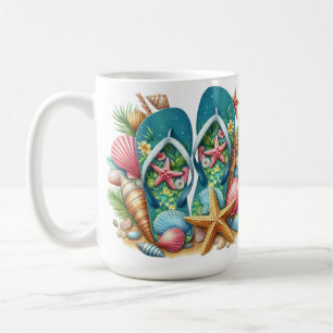 TAZA DE CAFÉ CHANCLAS DE VERANO DE COLORES VIVOS CON CONCHAS DE
