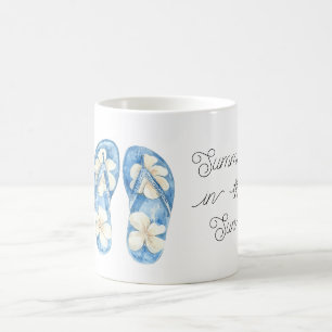 Taza De Café Chanclas Florales Azul Amarillo Sol de Verano