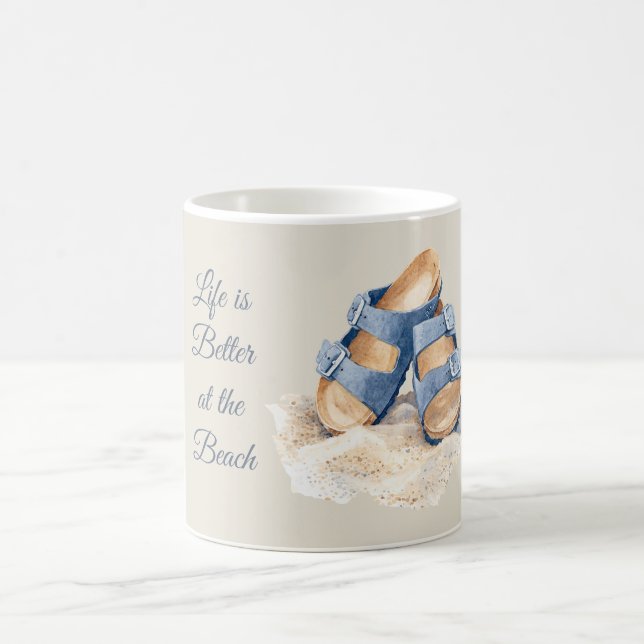 Taza De Café Chancletas de arena azul de playa (Centro)