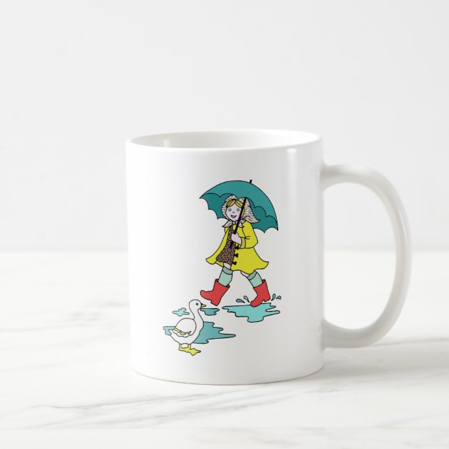 Taza De Café Chanclos rojos del día lluvioso con el pato y el (Derecha)