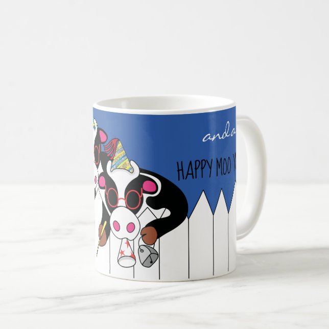 Taza De Café Chanukah Mug 11 oz. "Feliz Año Moo" (Anverso derecho)