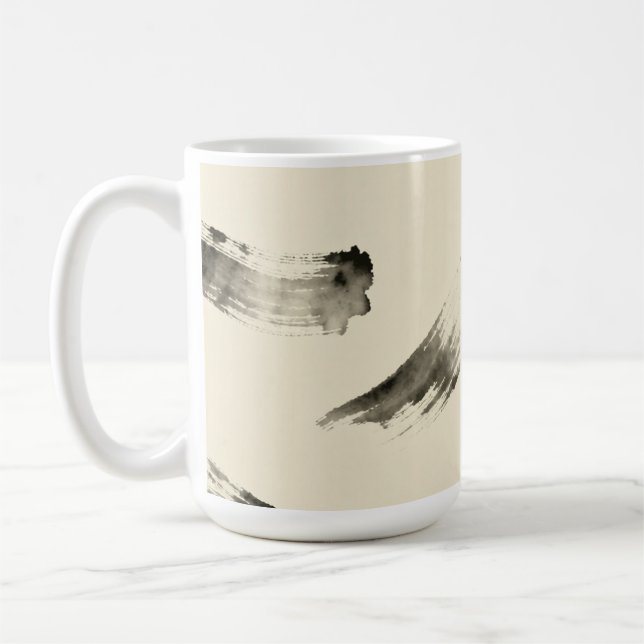 Taza De Café Charcoal Strokes Pattern | Minimal Beige Abstract  (Izquierda)