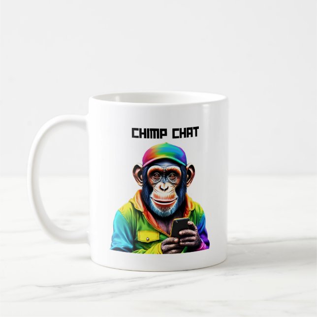 Taza De Café Charla divertida-chimpancé-chimpancé con teléfono- (Izquierda)