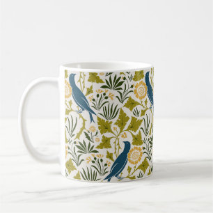 Taza De Café Charles Voysey entre las hojas con aves azules