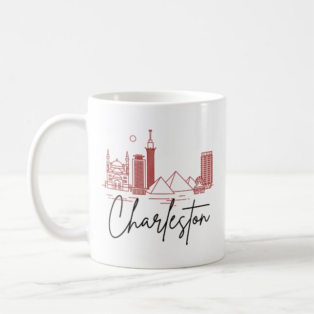 Taza De Café Charleston, SC | Línea estilizada de la ciudad (Izquierda)