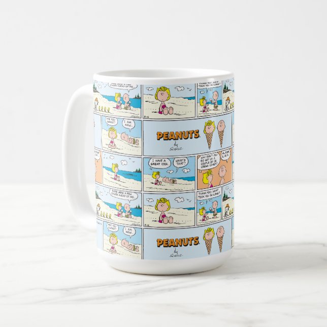 Taza De Café Charlie Brown Y Helados De Sally En La Playa (Anverso izquierdo)