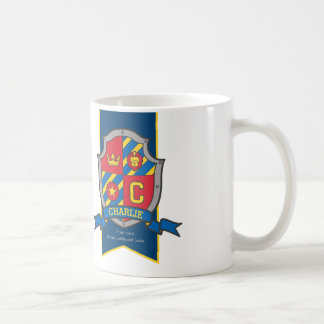 Taza De Café Charlie knight shield rojo nombre azul significa m