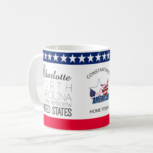 Taza De Café Charlotte, Carolina del Norte, elegante (Anverso izquierdo)