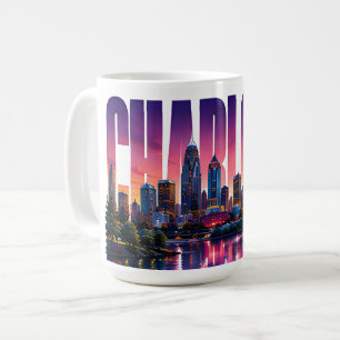 Taza De Café Charlotte Carolina del Norte Silueta Nombre de la
