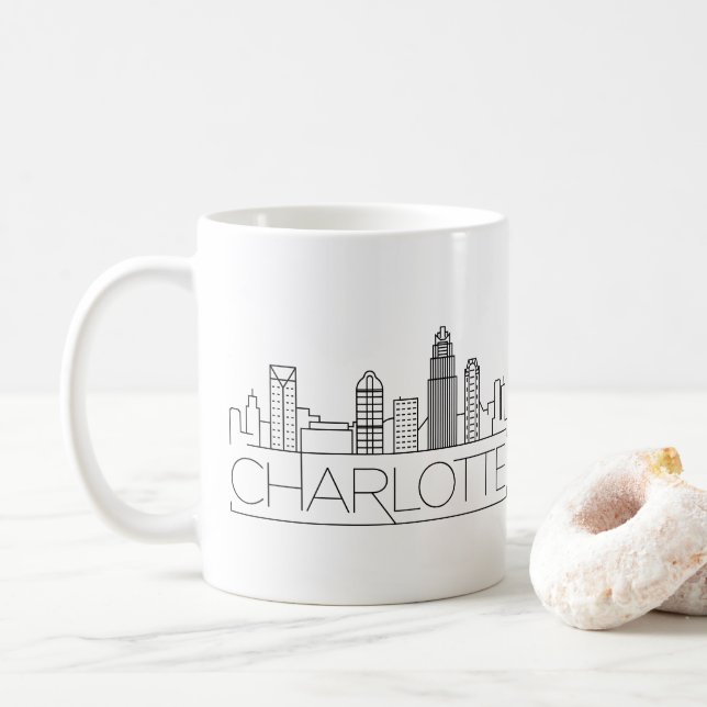 Taza De Café Charlotte, Línea Estilizada de Carolina del Norte (Con donut)