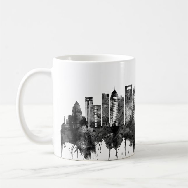 Taza De Café Charlotte North Carolina Skyline BW (Izquierda)