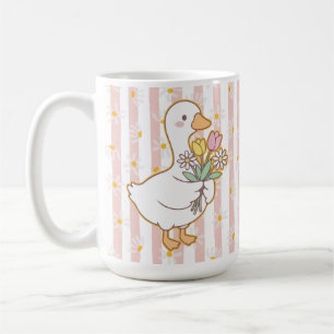 Taza De Café Charming Goose with Pink and Yellow Flowers Mug