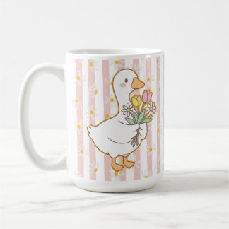 Taza De Café Charming Goose with Pink and Yellow Flowers Mug