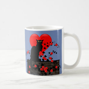 Taza De Café Chat Noir con rosas rojas