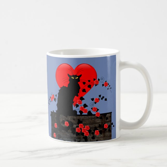 Taza De Café Chat Noir con rosas rojas (Derecha)