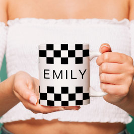 Taza De Café Checker moderno tablero de ajedrez Añadir nombre b