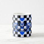 Taza De Café Checkered Pattern With Blue Hearts & Shapes<br><div class="desc">An Elegant Checkered Pattern With Blue Hearts & Symmetrical Shapes Design. Perfect For Valentine's Or Any Other Love Related Occassion!</div>