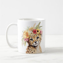 Cheetah Flor Crown Art Watercolor Safari Floral