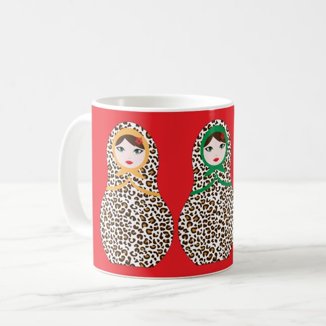 Taza De Café Cheetah Print Matryoshka Coffee Mug (Anverso izquierdo)