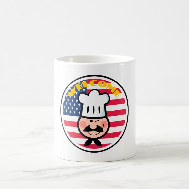 Taza De Café Chef De Bienvenida Con Bandera Americana (Subido por el creador)