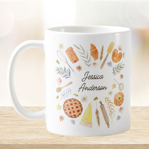 Taza De Café Chef de Repostería de Acuarela Personalizada
