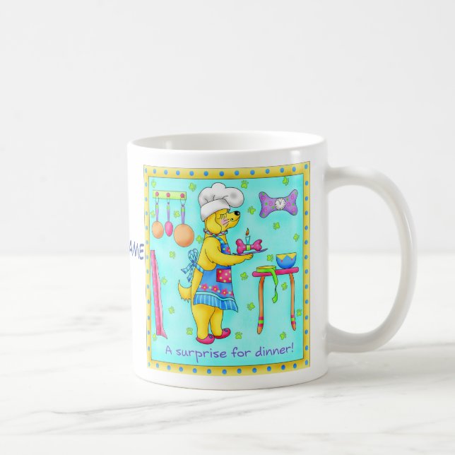 Taza De Café Chef Dog Whimsy Art Name Personalizado (Derecha)