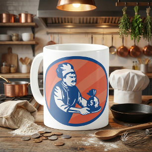Taza De Café Chef Holding Money Bag Restaurant Finance
