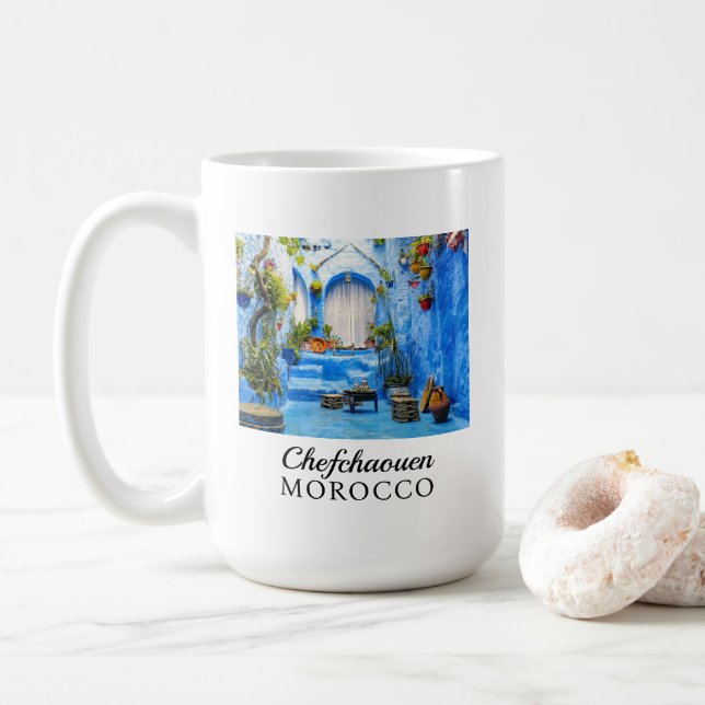 Taza De Café Chefchaouen Ciudad Azul Marruecos Pintura de petró (Con donut)