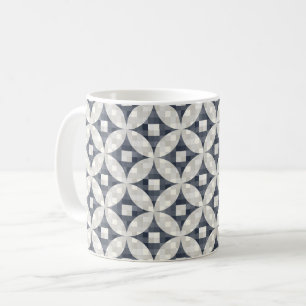 Taza De Café Cheque moderno azul gris y beige de mediados de si