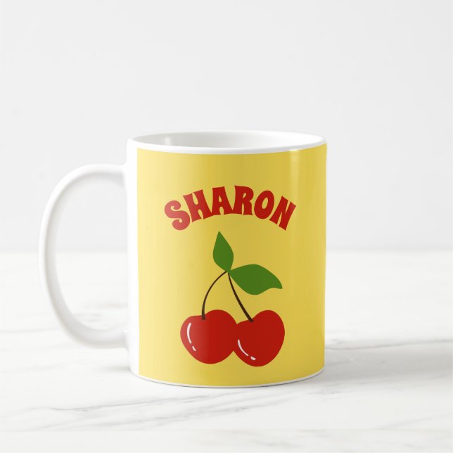 Taza De Café Cherries Retro Nombre personalizado de cereza vint (Izquierda)