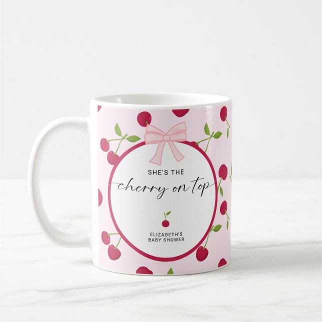 Taza De Café Cherry On Top Baby Shower Coquette Pink Cute (Izquierda)